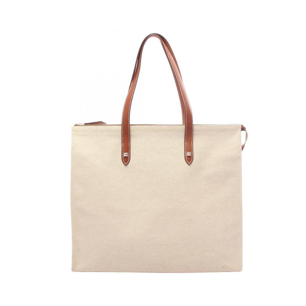 Hermes Cabas Mira MM Ecru Fauve Tote Bag Handbag Toile H Barenia Women's Ivor...